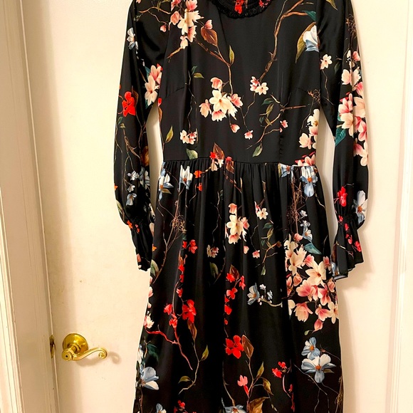 Black floral, high neck dress. - Picture 2 of 2